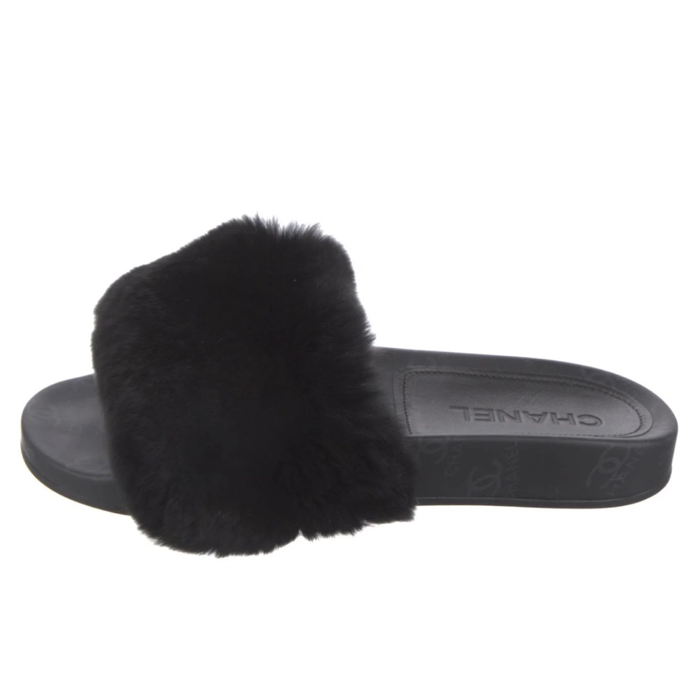 Chanel Black Fur Slippers